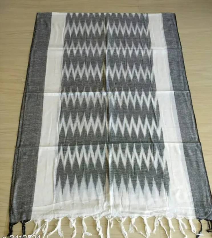 LinenIndia Pure Cotton Woven, Printed Grey, White Women Dupatta