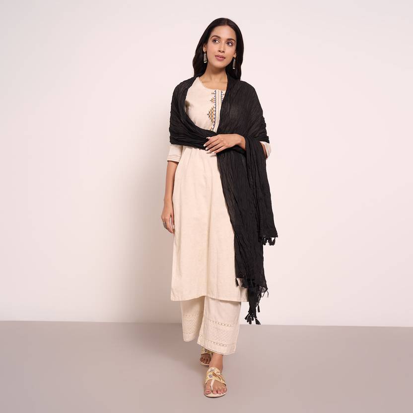 Rangmanch by Pantaloons Polyester Solid Black Women Dupatta