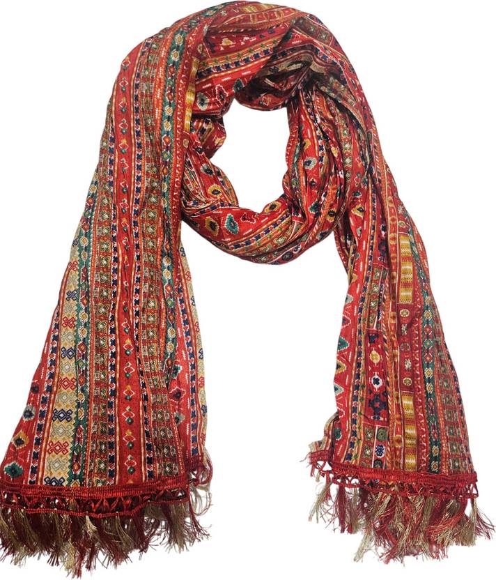 Honey Fashion Polyester Printed Red Unisex Dupatta
