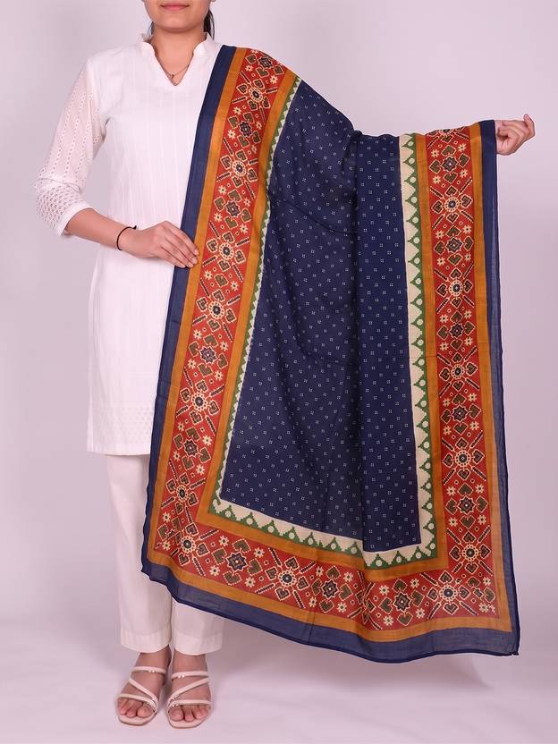 AHIKA Cotton Blend Printed Blue Women Dupatta