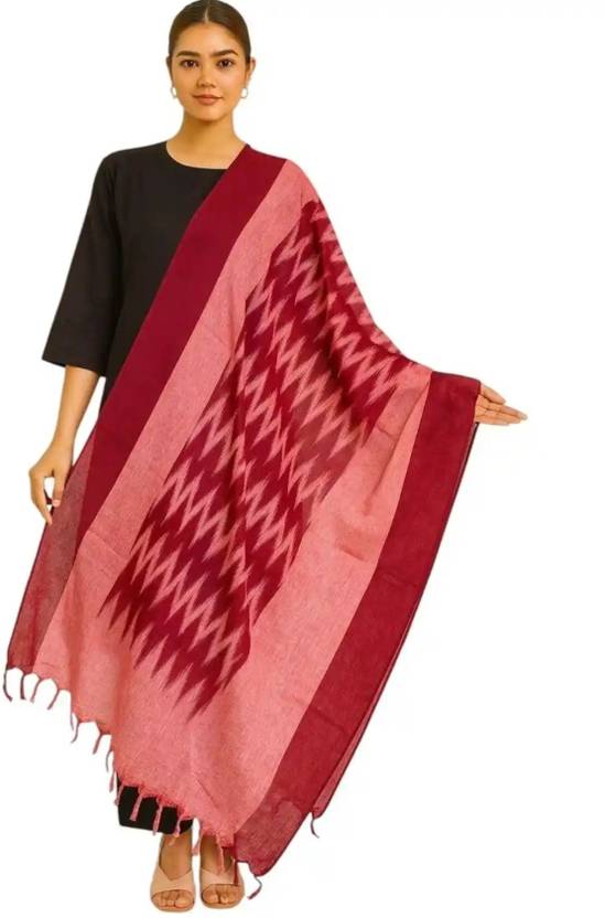 LinenIndia Pure Cotton Woven, Printed Maroon Women Dupatta