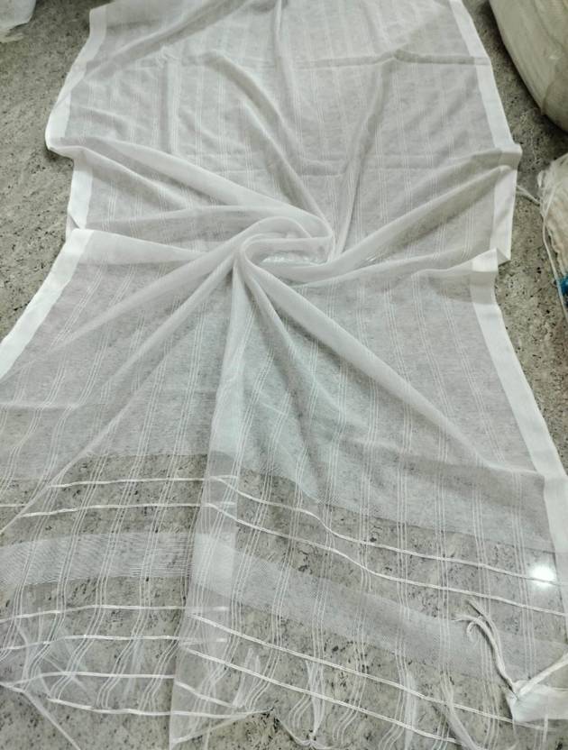 LinenIndia Khadi Cotton, Linen Blend Woven White Women Dupatta