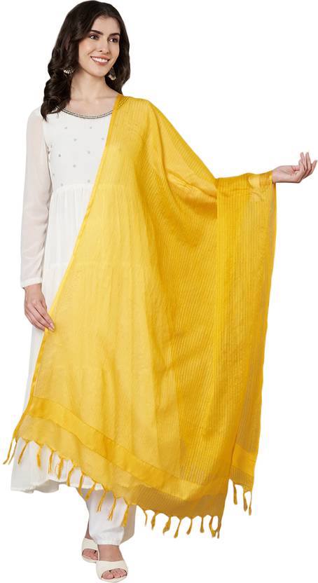 MUFFLY Pure Cotton Self Design Yellow Women Dupatta