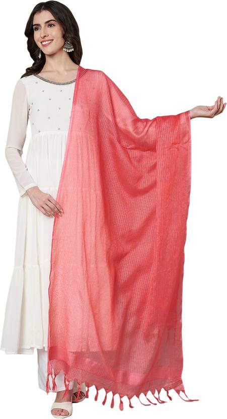 MUFFLY Pure Cotton Self Design Pink Women Dupatta