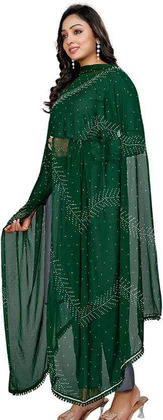 Kemza Chiffon Solid Green Women Dupatta