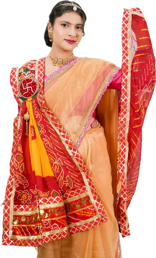 AVILHARA Bandhni House Poly Georgette Embroidered Women Dupatta