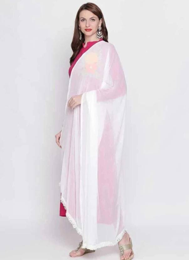 VaIdehi Chiffon Solid White Women Dupatta