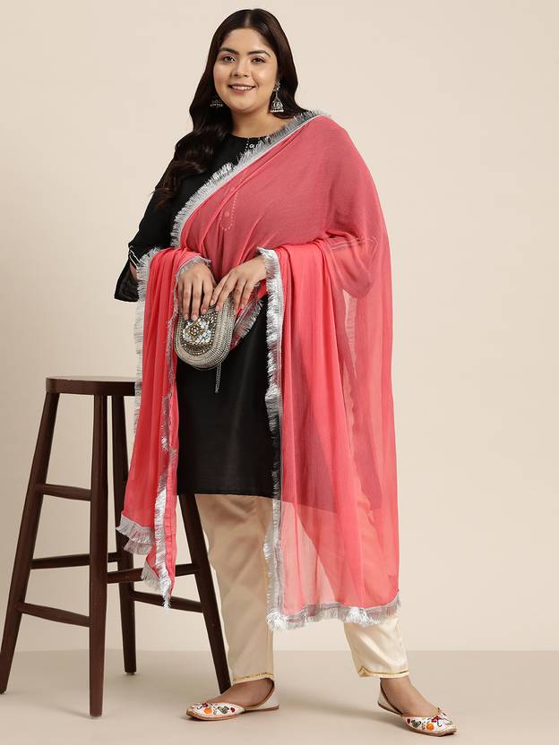 Varanga Chiffon Solid Pink Women Dupatta