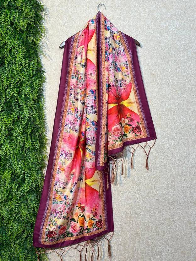 kaizen International Cotton Silk Printed Multicolor Women Dupatta