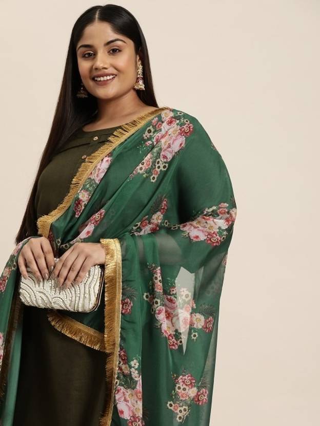 Varanga Organza Printed Green Women Dupatta