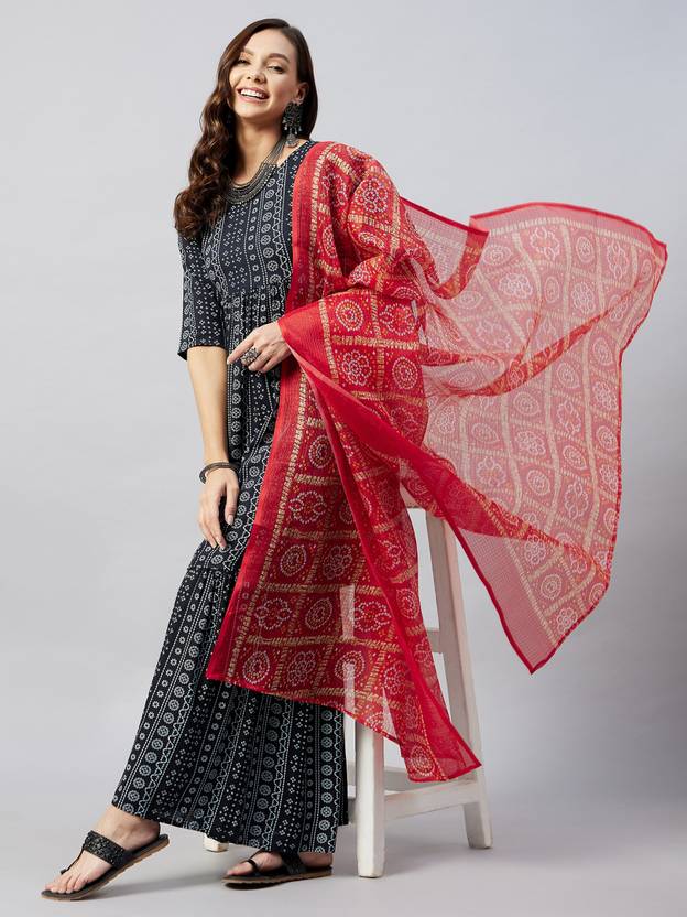 InWeave Pure Cotton Printed Red Women Dupatta