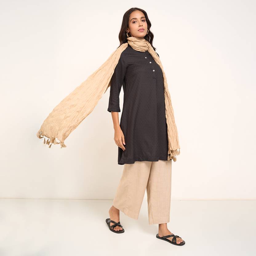 Rangmanch by Pantaloons Cotton Blend Solid Beige Women Dupatta
