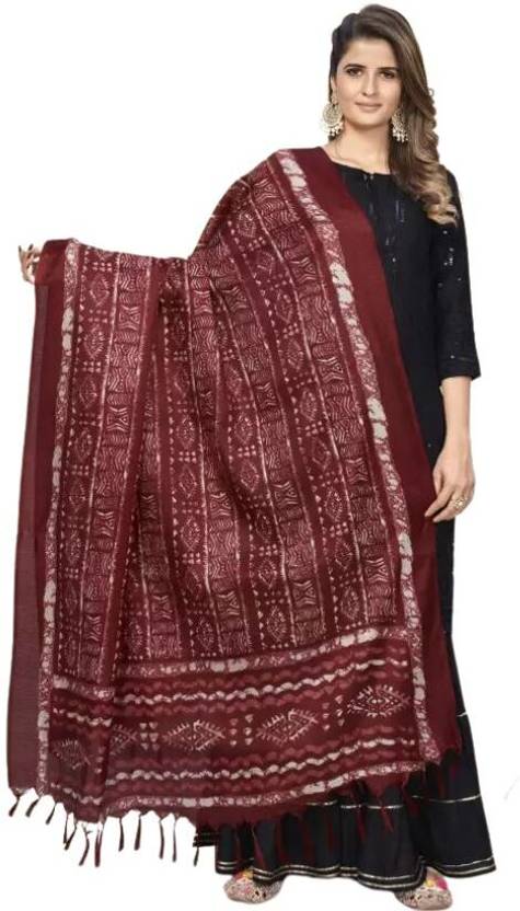 Kemza Cotton Silk Printed Maroon Women Dupatta