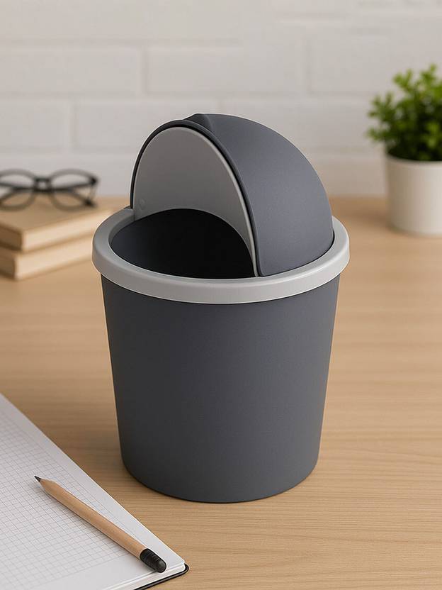 KUBER INDUSTRIES Table Dustbin|Plastic Swinging Lid Storage Waste Bin(Gray) Plastic Dustbin