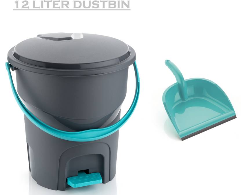 TULUA PLASTIC DUSTBIN IN GREY COLOR WITH PEDAL AND DUSTPAN COMBO SET