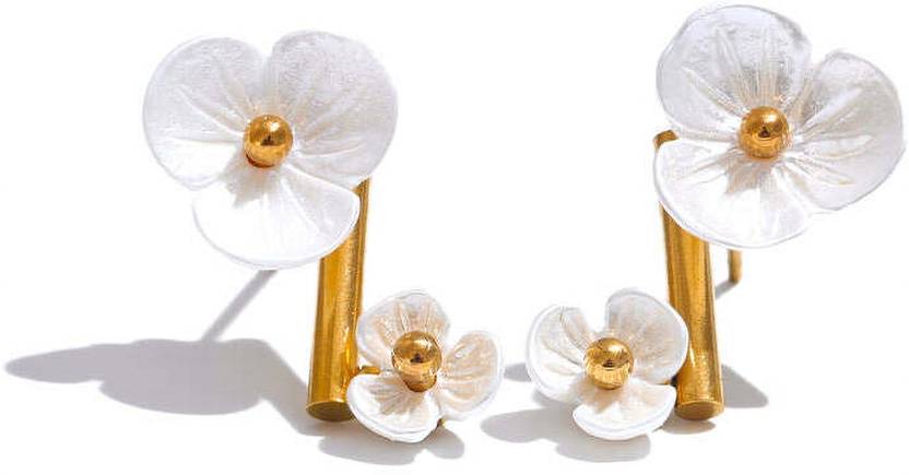 Diving Swan Anaya Petal Pearl Earrings - Gold Stainless Steel Stud Earring