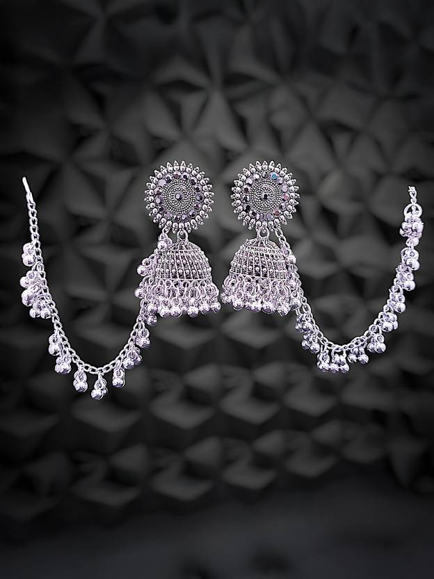 Zenzivo Jhumka Earrings for women Jumka hair Chain Silver Bahubali Jhumki Earring Alloy Jhumki Earring