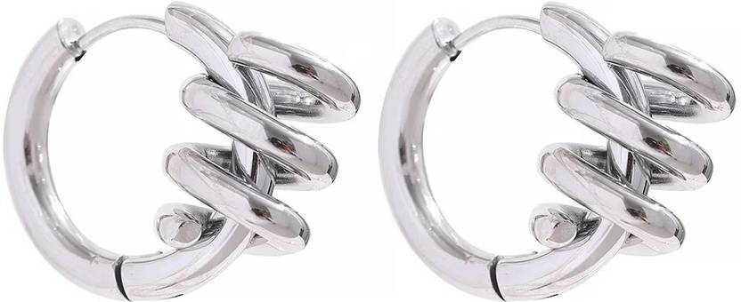 Diving Swan Aarohi Spiral Hoops - Platinum Stainless Steel Hoop Earring