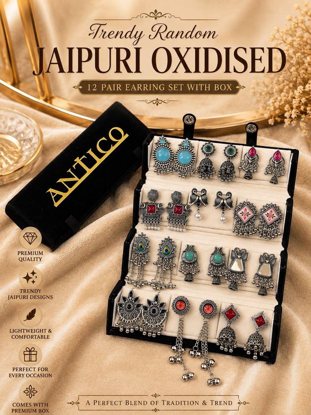 Antico 12 Pair Silver Oxidised Earrings - Image 2