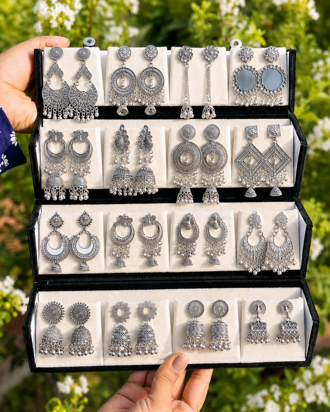 Heerrana Viral 16 Pair Oxidised Earring Set - Image 8