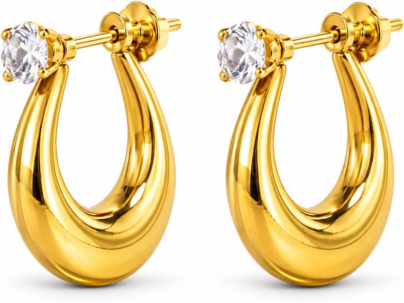 Shahi Pehnawa Gold Plated Teardrop Hoop Earrings with Crystal Stone for Men and Women Agate Brass Stud Earring