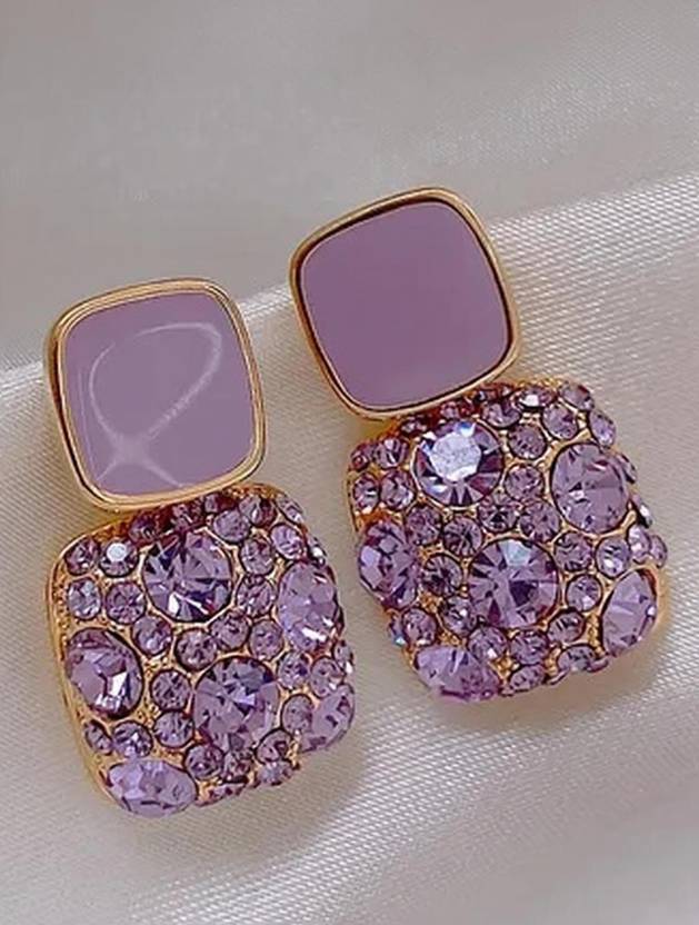alinora jewels Korean Style Purple Crystal Earrings for Women Alloy Stud Earring