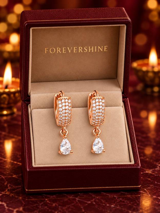 Forevershine Rose Gold Cubic Zirconia Fully Pave Studded Bali Hoop Earrings Cubic Zirconia Alloy Hoop Earring