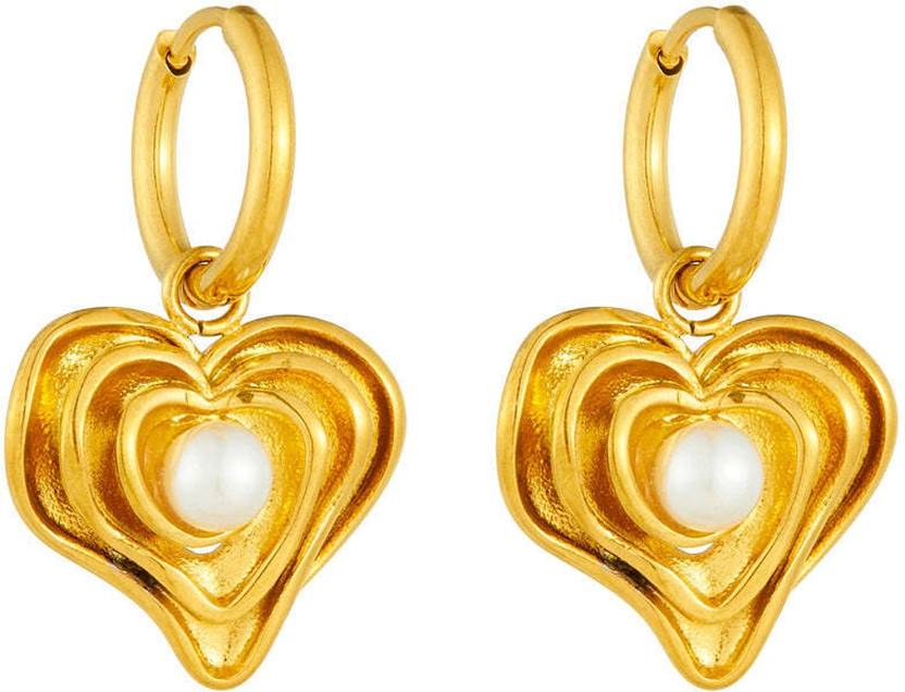 Diving Swan Aarohi Pearl Heart Earrings - Gold Stainless Steel Hoop Earring
