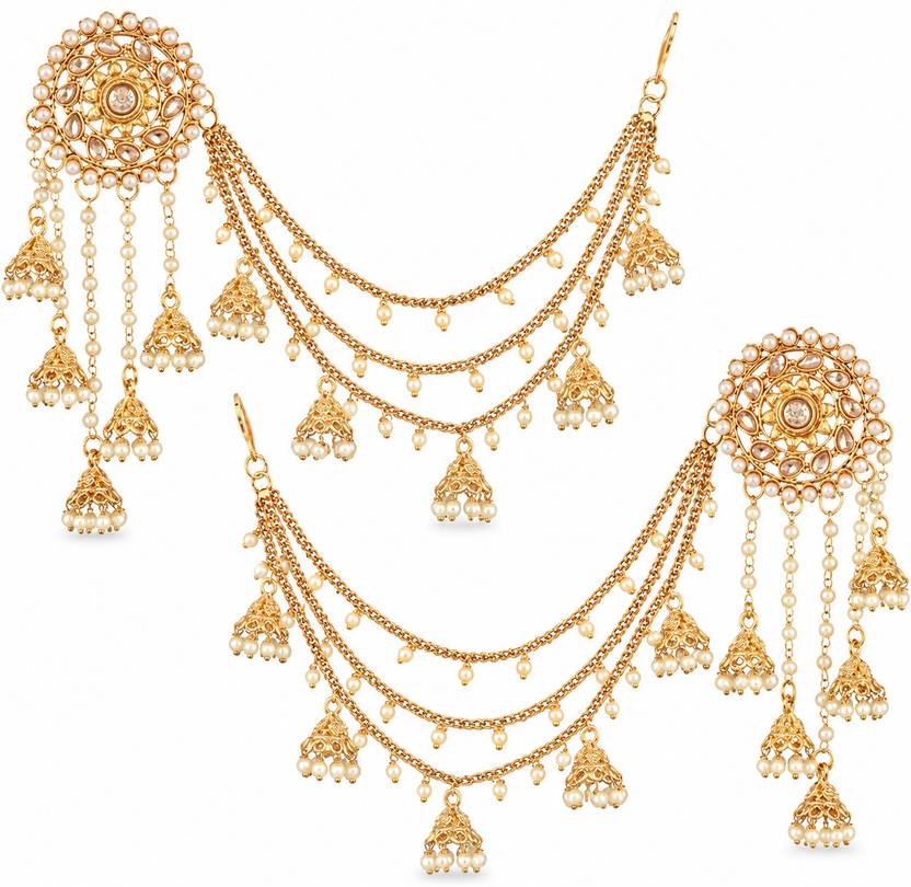 jazz and sizzle Gold Plated Kundan Studded Classic Jhumka Earrings with Kanchain Brass Clip-on Earring