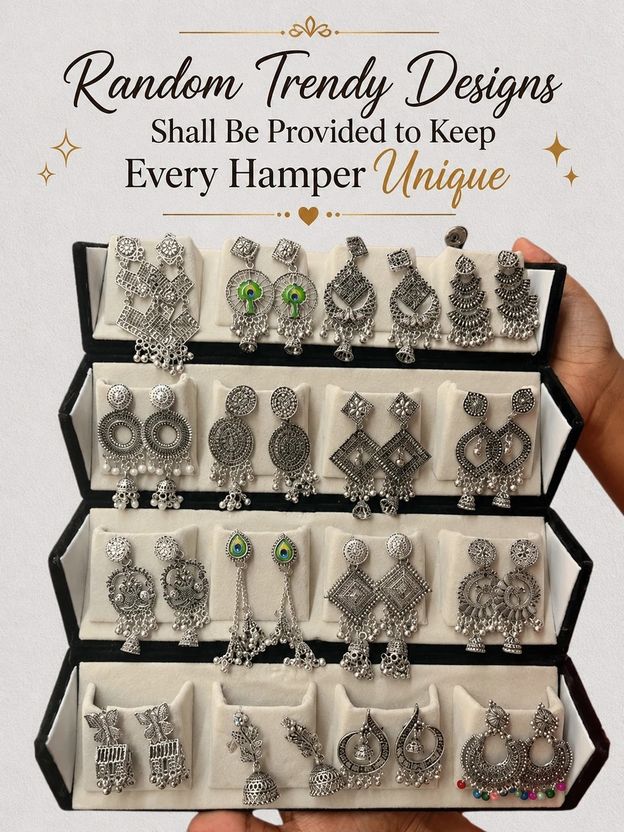 Heerrana Viral 16 Pair Oxidised Earring Set - Image 9
