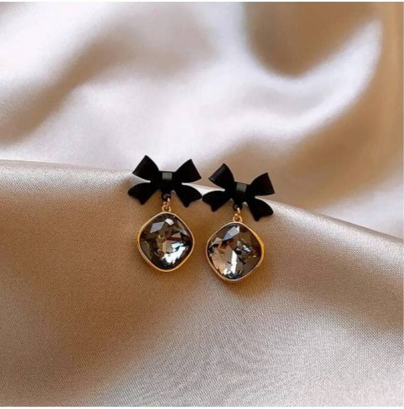 BellaArte Korean Style Black Bow Crystal Drop Earrings Alloy Drops & Danglers, Stud Earring, Plug Earring