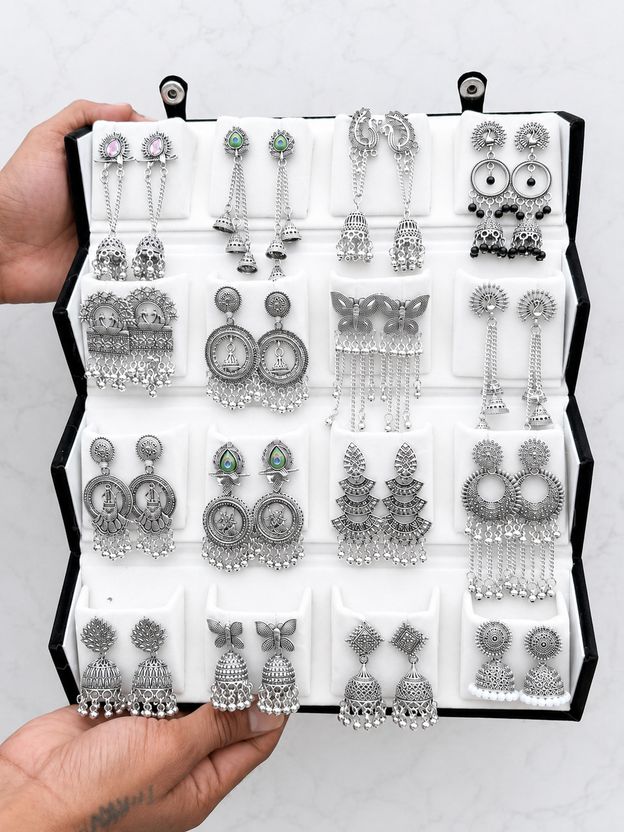 Heerrana Viral 16 Pair Oxidised Earring Set - Image 2