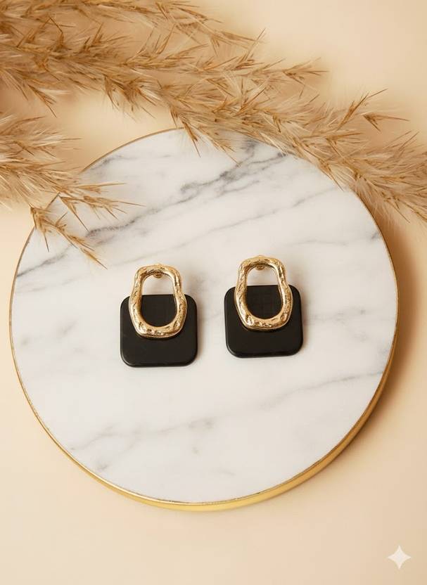 Sris Bliss Black K-Style Inspired Metal Stud Earrings | Autumn–Winter Essential Metal Stud Earring