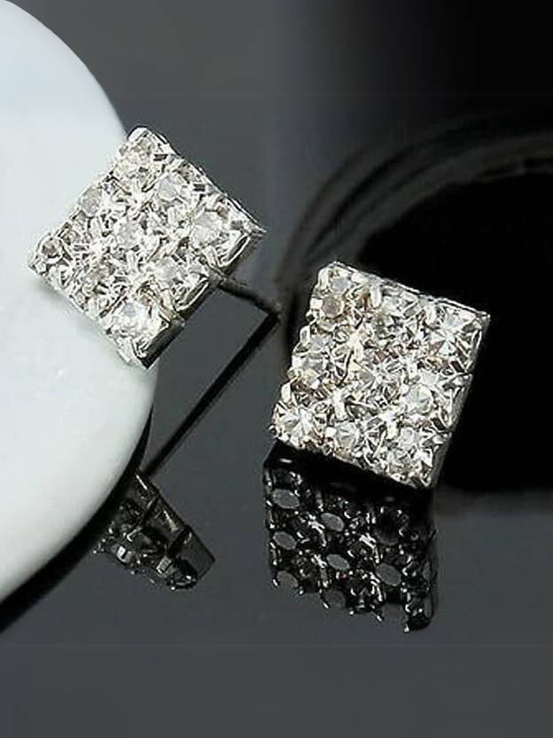Roadster Silver Stainless Steel Cubic Zircon Square Stud Earring Cubic Zirconia Stainless Steel Stud Earring