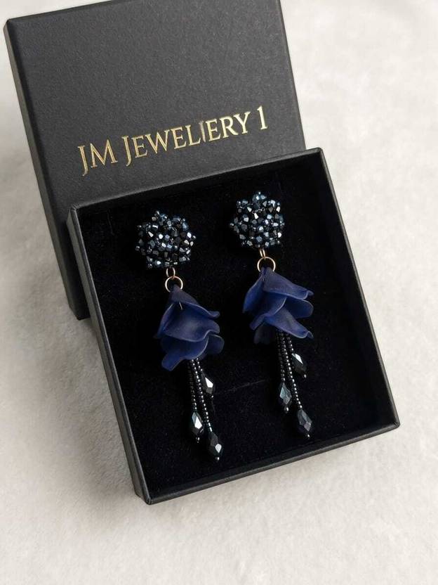 KailashKumar navy blue floral drop statement earrings Alloy Drops & Danglers