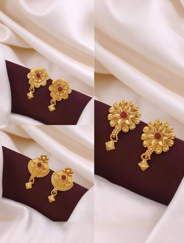 pearl jewellery Pack of 3 Pair Traditional Gold Pleted Earring Collection Brass Earring Brass Earring Set, Stud Earring, Jhumki Earring