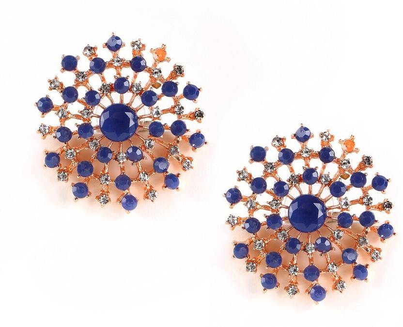 AATMANA Blue Kundan studed stone Contemporary Stud Earrings Brass Stud Earring