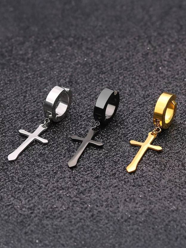 vien Fashion Punk Non-Piercing Ear men's jewelry (3PCS ) Silver Black Gold Metal Huggie Earring
