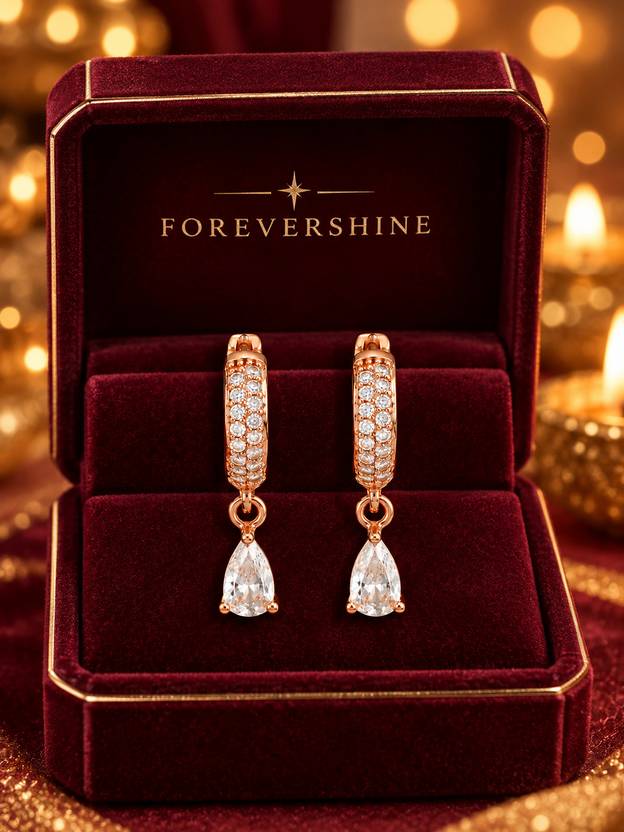 forevershine Rose Gold-Plated AD Stone Drop Earrings for Women Cubic Zirconia Alloy Hoop Earring