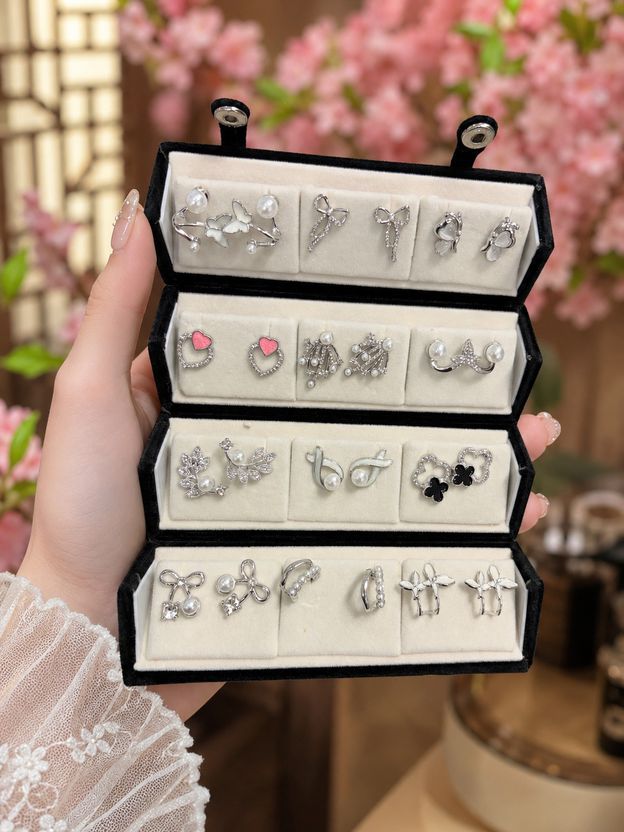Aurnique Oxidised Korean Pearl & Crystal Stud Earrings - Image 2