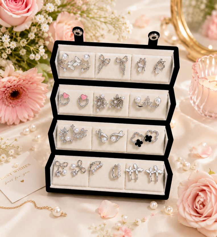 Aurnique Oxidised Korean Pearl & Crystal Stud Earrings - Image 5
