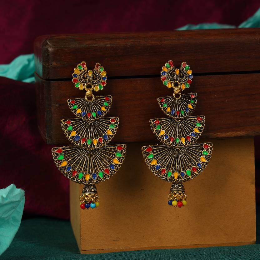Anika's Creation Traditional Gold Plated Multicolour Layered PartyWear Earring_ANIK Pearl Brass Chandbali Earring