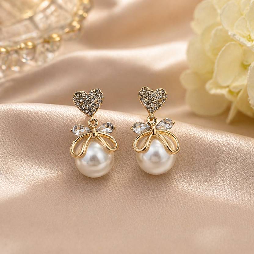 BellaArte Timeless Pearl Bow Drop Earrings Alloy Drops & Danglers, Stud Earring