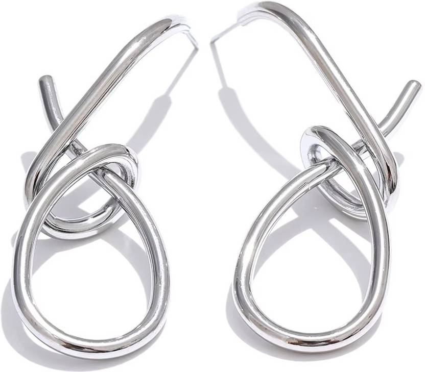 Diving Swan Aarohi Looped Gold Earrings - Platinum Stainless Steel Stud Earring