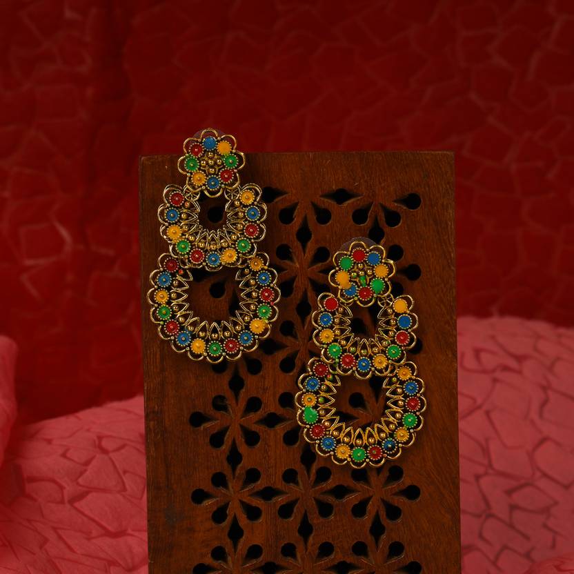 Anika's Creation Traditional Multi Color Antique Tasselled Earring_ANIK Cubic Zirconia Brass Chandbali Earring