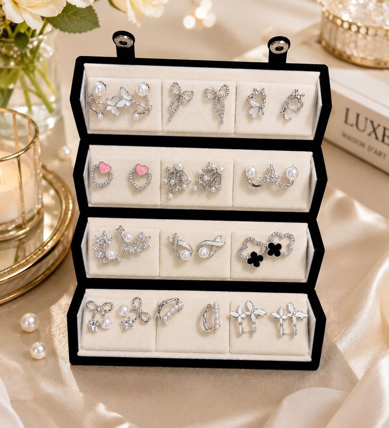 Aurnique Oxidised Korean Pearl & Crystal Stud Earrings - Image 4