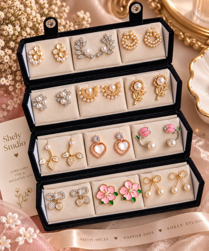 Aurnique Oxidised Korean Pearl & Crystal Stud Earrings - Image 8