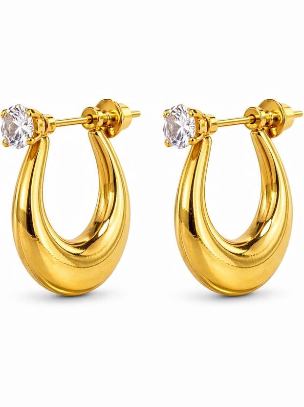 Shahi Pehnawa Gold Plated U Shape Hoop Earrings for Men Boys Crystal Stud Bali Stylish Diamond Brass Stud Earring