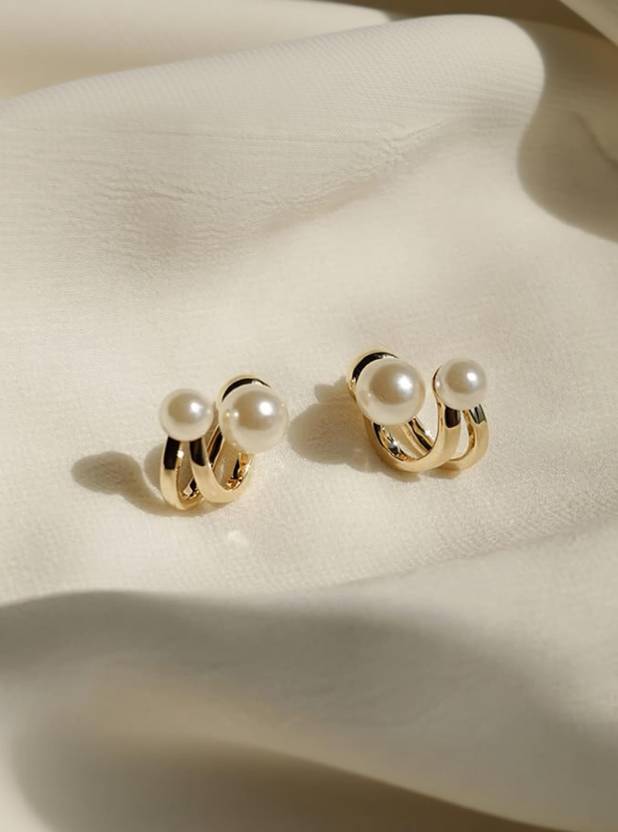 alinora jewels Alinora Modern Double Pearl Cuff Earrings for Women & Girls Alloy Cuff Earring