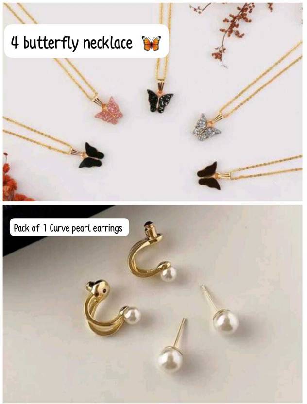 Buy Today Fashion 4 Shimmer Butterfly Necklace & 1pcs